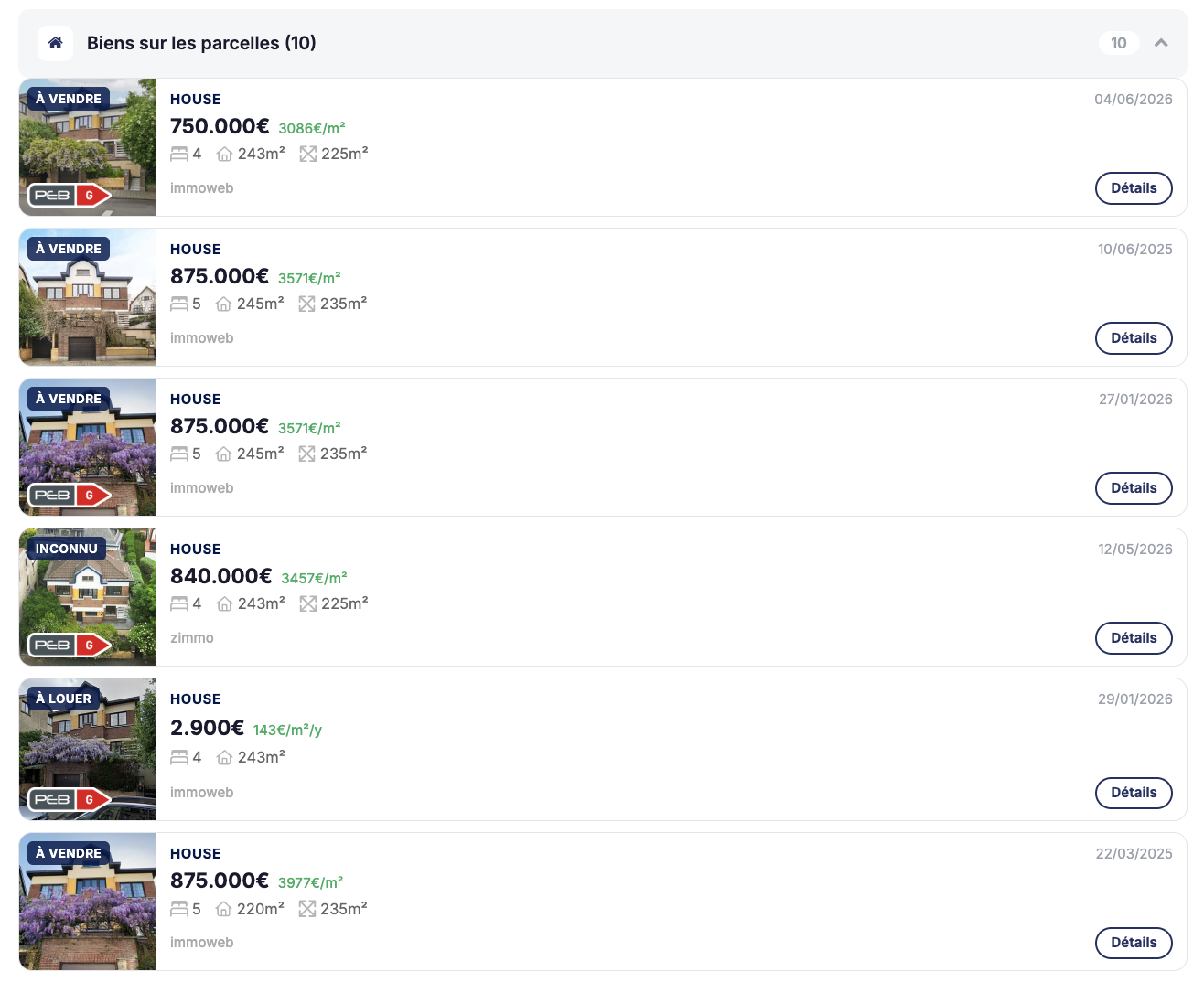 Screenshot of the PickItSmartly interface: properties found on the selected parcels